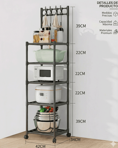 Estante de Cocina Multifuncional con Ruedas y 5 Niveles