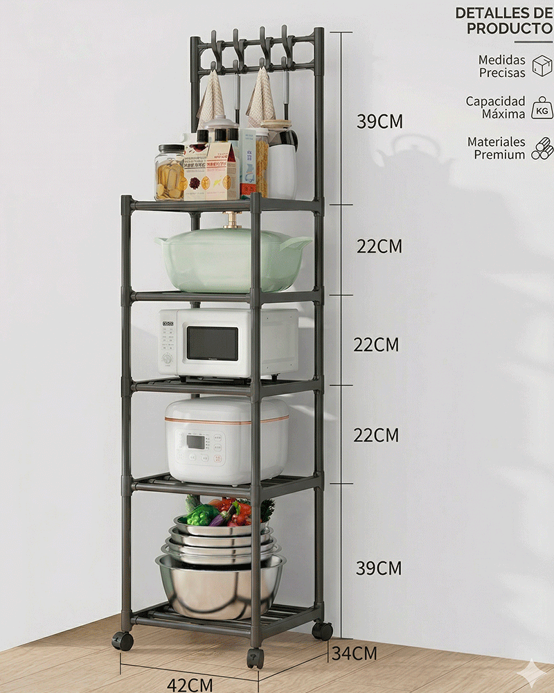 Estante de Cocina Multifuncional con Ruedas y 5 Niveles